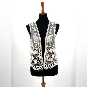 Great Northwest Indigo Floral Cream Cotton Blend Lace Vest Size L